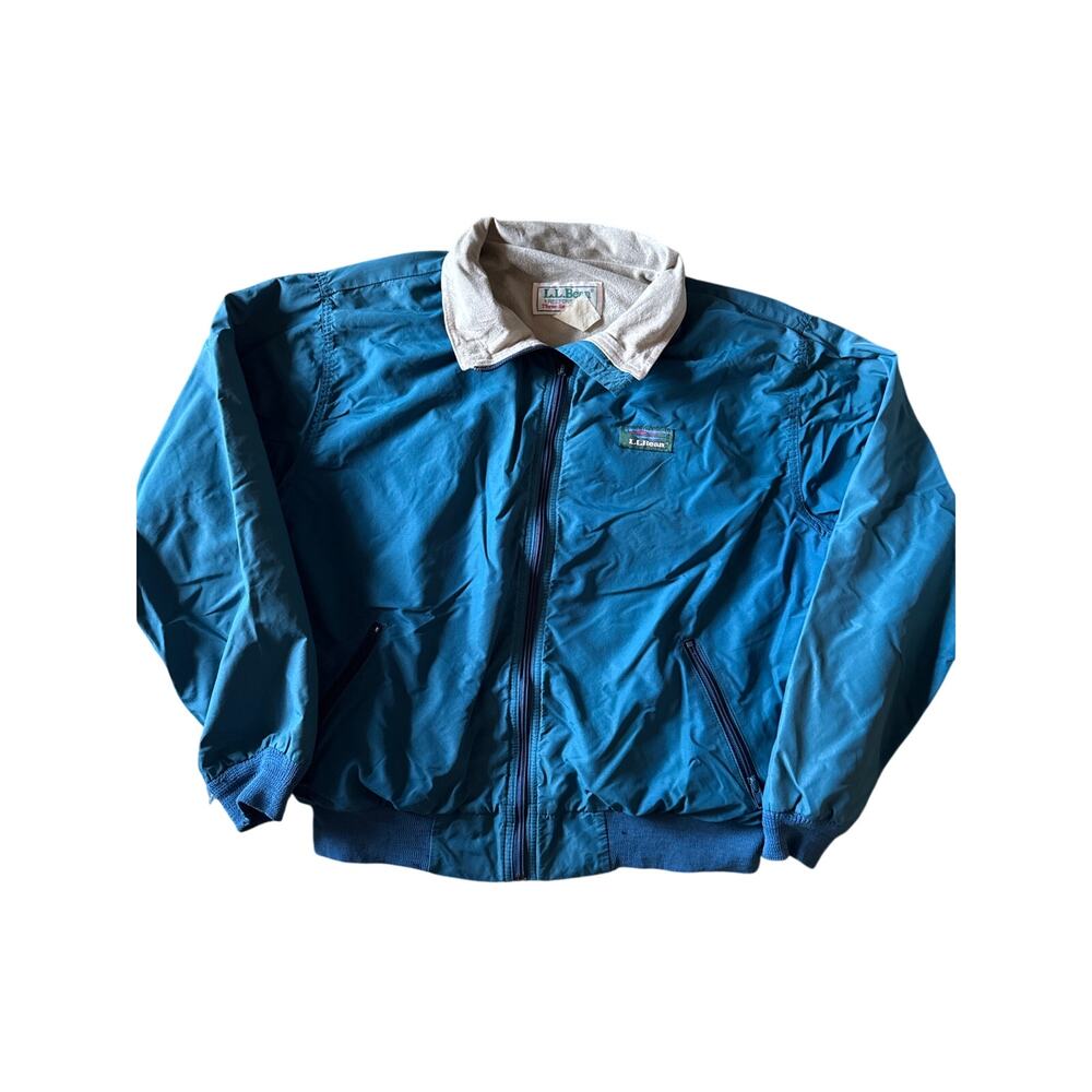 Vintage L.L.Bean USA Made Three-Season Teal Blue L Bomber Full Zip Jacket